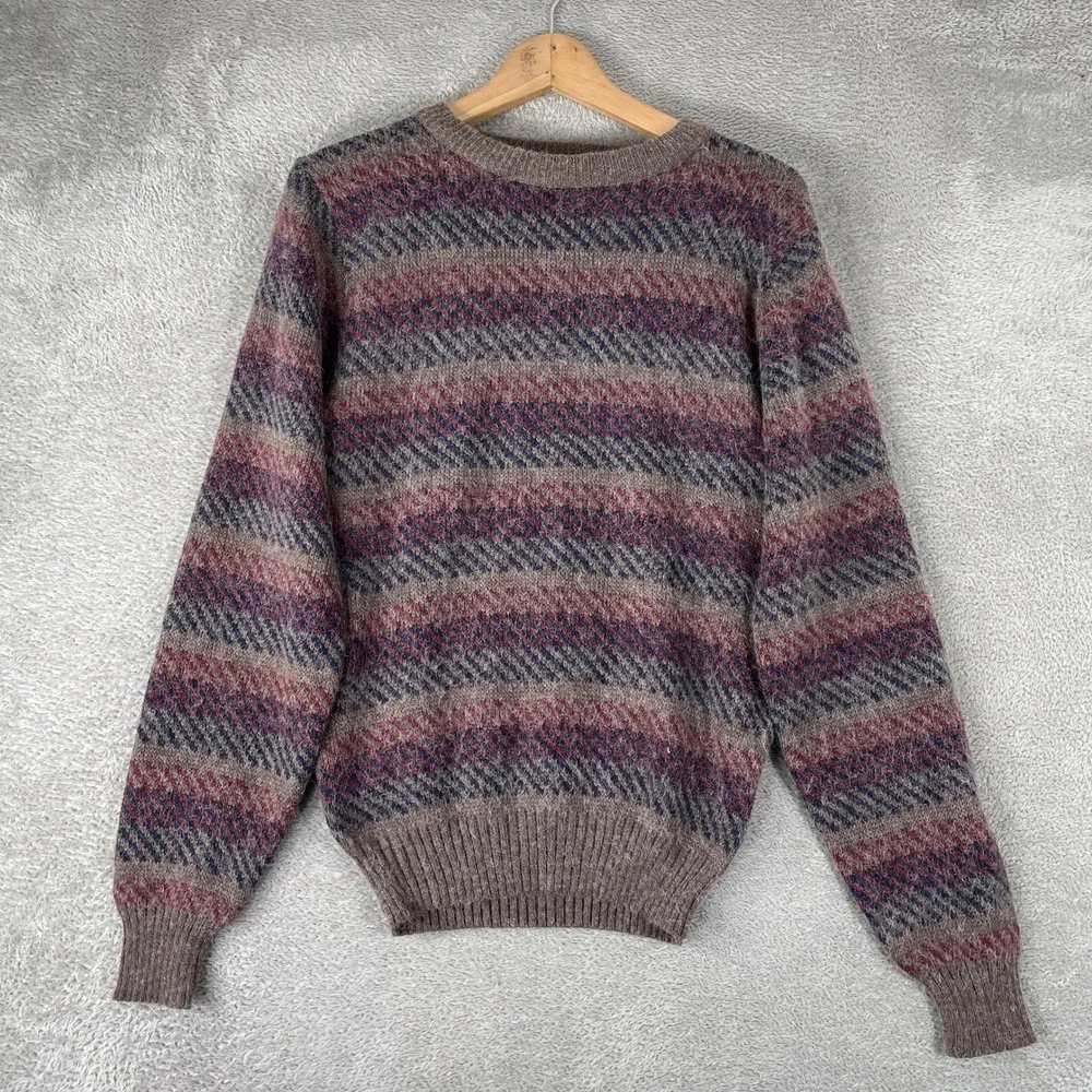 Castle Rock Striped Sweater Mens Small Brown Burgundy Vintage Knit Preppy 80s
